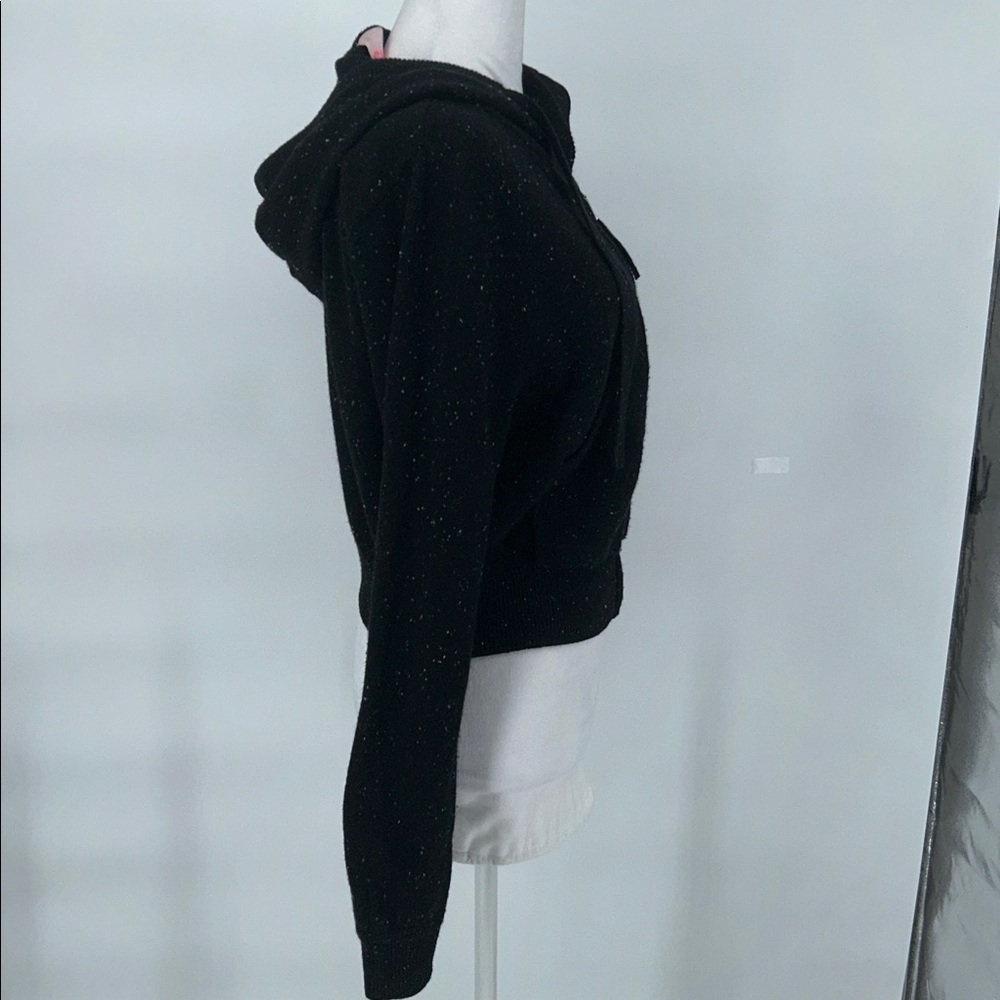Crush Cashmere Rio Zip-Up Hoodie-100% Cashmere Black Cropped Sweater (Size XS) - Picture 6 of 13